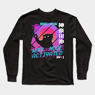 Vaporwave Aesthetic Style 80th Synthwave Cat Long Sleeve T-Shirt